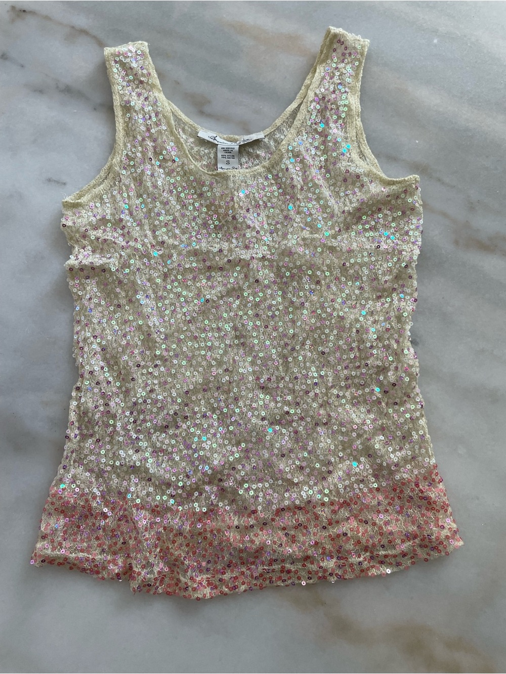 NWT American Rag Sequin Tank Top - Ivory with Pink Accent size S